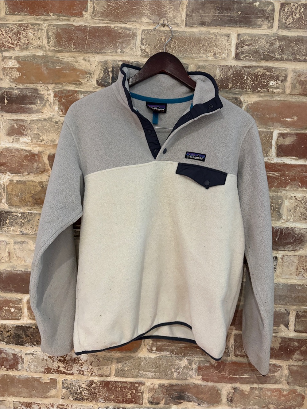 Patagonia Two-Tone Snap-T Fleece Pullover - Light Gray & Cream